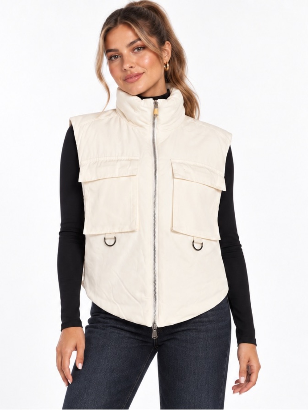 NWT DGS SZ various woven insulated puffer vest, color is called “oat milk”
